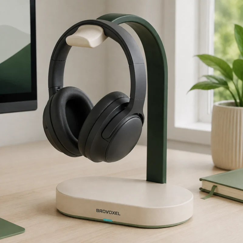 Organise your desk with the BROVOXEL Arc Headphone Stand, featuring an aluminium arch, soft silicone cradle and stable warm-stone base.