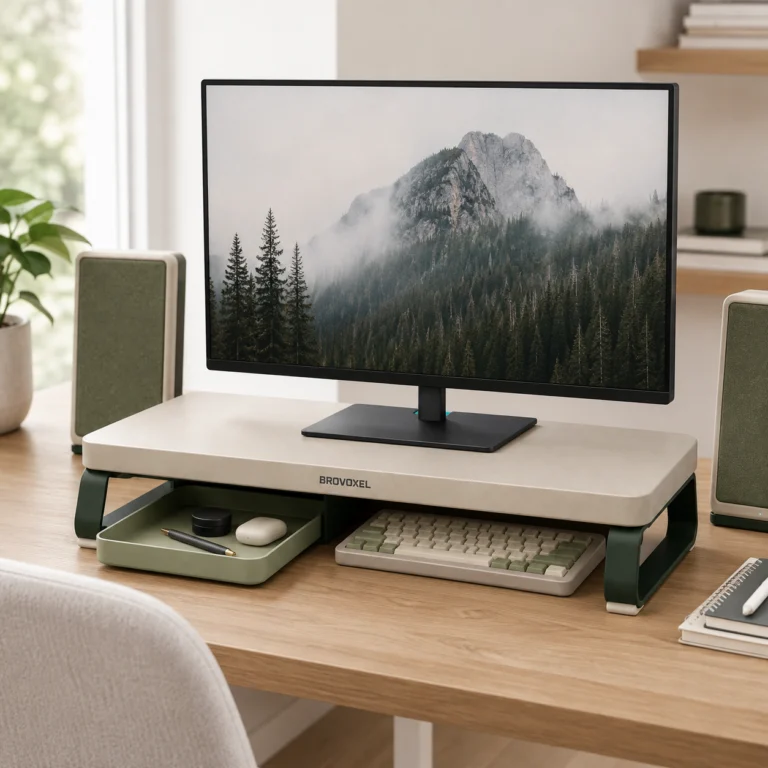 BROVOXEL Shift Monitor Riser in a bright desktop setup